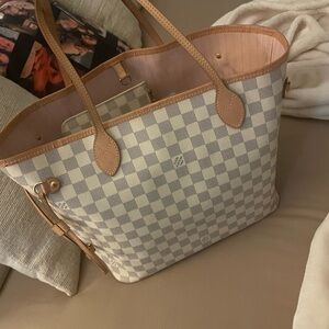 Louis Vuitton Gray and Tan Checkered Tote